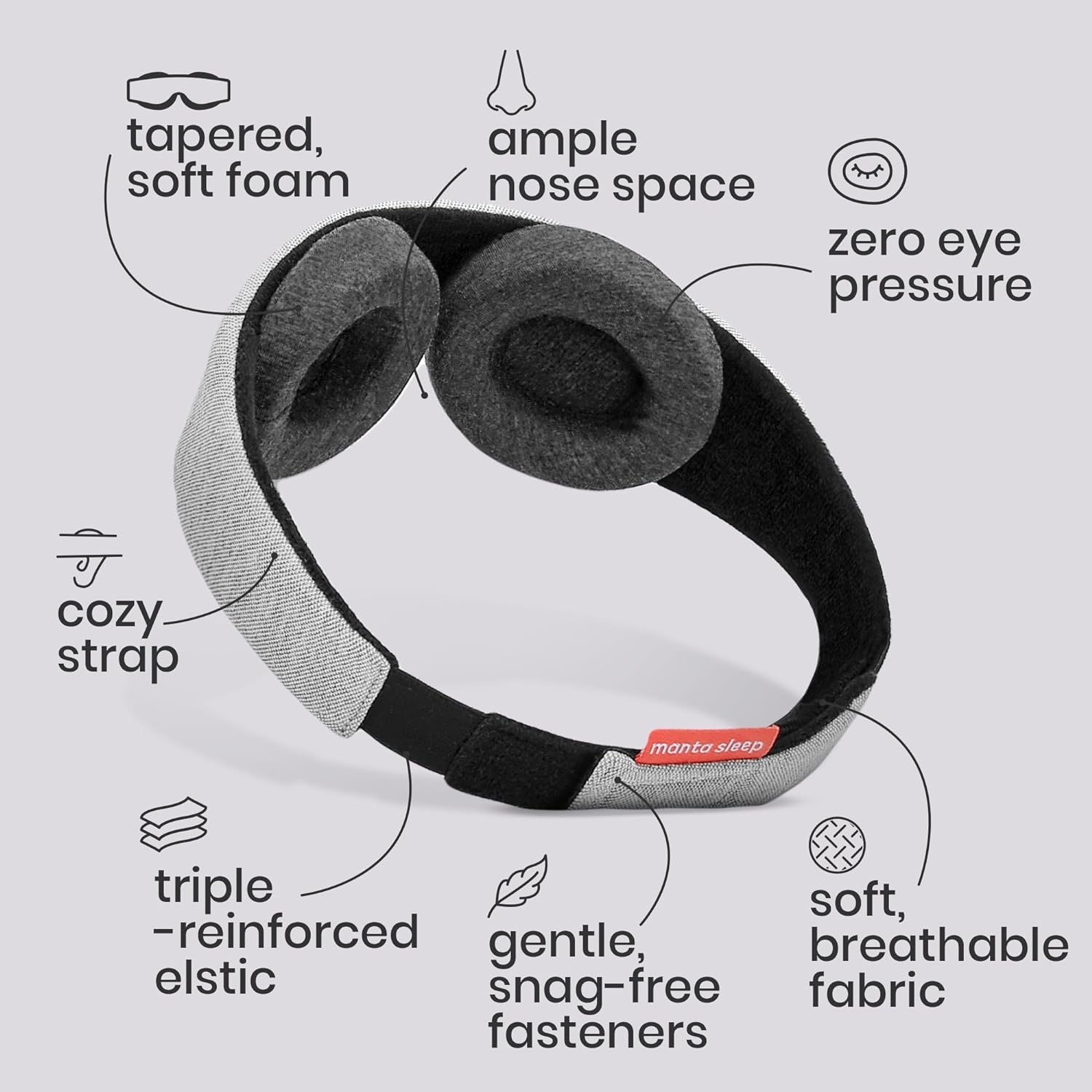 image:imageManta Original Sleep Mask Maximum Blackout Sleep Mask for Deep Sleep Adjustable with Detachable Eye Cups Zero Eye Pressure for Back amp Belly Sleepers Ideal for Travel Shift Work amp Daytime SleepGray